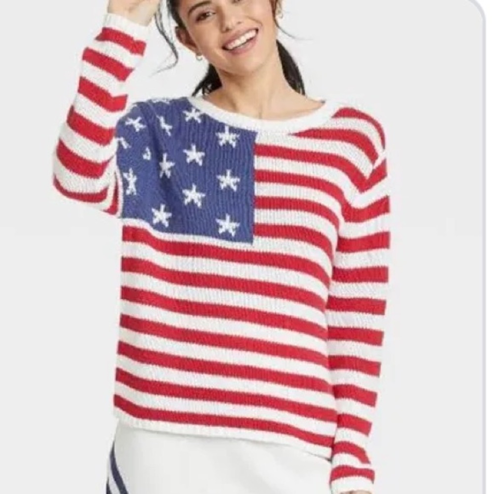 Grayson/Threads Women's American Flag Knit Crew Sweater Size XS NWT